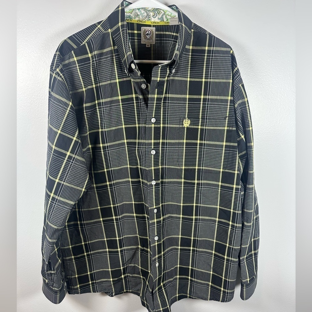 Cinch Black and Yellow Checkered Plaid Shirt Western